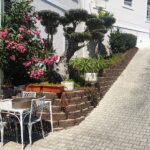 Jardim exterior com flores e arbustos ornamentais